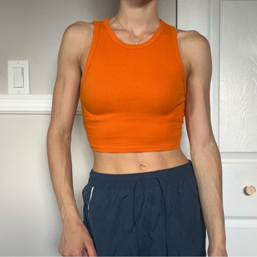 Zara Orange Ribbed Crop Tank Top